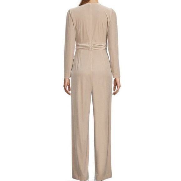Antonio Melani Jumpsuit Champagne Beige Velvet Long Sleeve V Neck Wrap Tie 0 - Picture 12 of 12